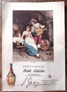 1955 FLORENCE ITALY HOTEL ASTORIA RESTAURANT MENU LUNCH 7/7/1955  Z5259