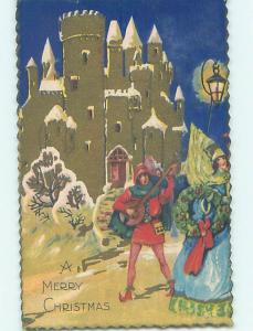 Pre-Linen christmas MAN IN JESTER COSTUME OUTSIDE THE CASTLE HQ6708