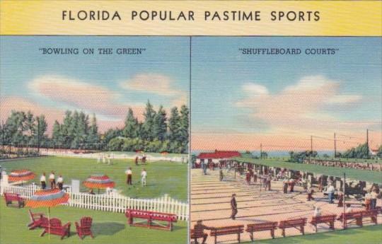 Florida Popular Pastime Sports Bowling On The Green & Shuffleboard Courts Cur...