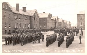 Vintage Postcard Real Photo Inspection Of Troops Featuring Slogum New York RPPC