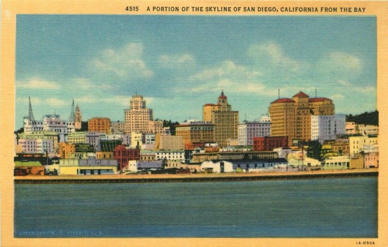 A Portion Of The Skyline Of San Diego, California From The Bay Vintage Postcard