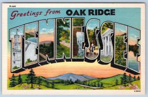 GREETINGS FROM OAK RIDGE TENNESSEE VINTAGE LARGE LETTER LINEN POSTCARD