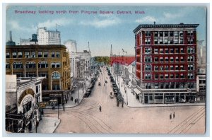 Broadway Looking North From Pingree Square Park Detroit Michigan MI Postcard 