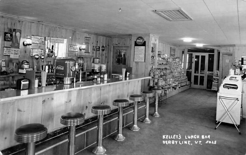Derby Line VT Kelley's Lunch Bar Coca-Cola Signage in 1956 Real Photo Postcard