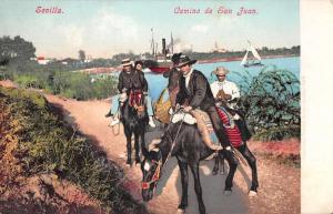 Sevilla Spain scenic view men on horses Camino de San Juan antique pc Z40403