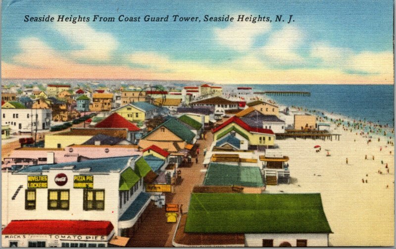 Vtg 1930s Seaside Heights from Coast Guard Tower New Jersey NJ Linen Postcard