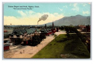 Union Pacific Railroad Depot and Park Ogden Utah UT UN DB Postcard P22