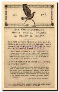 Old Postcard fanciers Morts Pour La France Au Pigeon Dove De Verdun Army