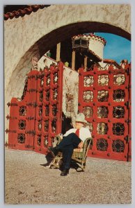 Death Valley Scotty In Wicker Chair @ Gates To Castle~CA~Union Pacific RR~Vtg PC