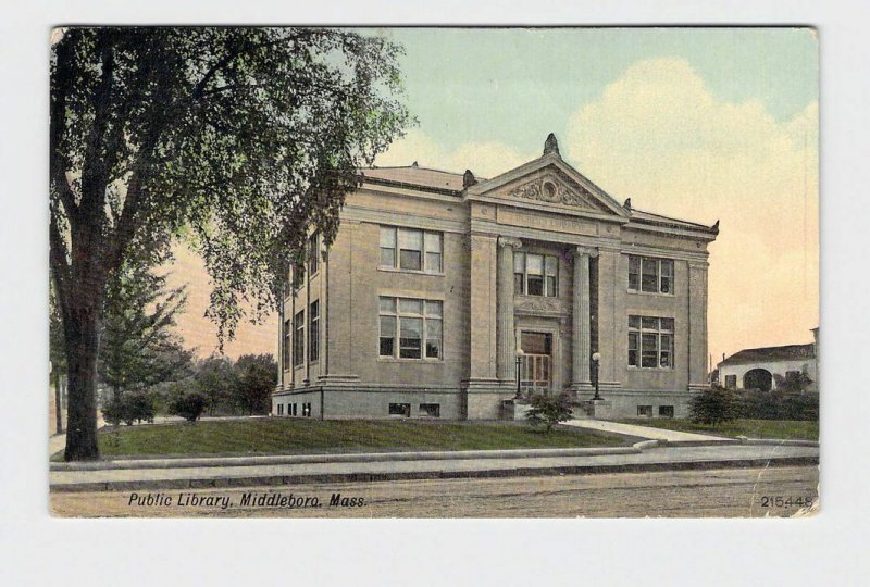 PPC POSTCARD MASSACHUSETTS MIDDLEBORO PUBLIC LIBRARY EXTERIOR STREET VIEW 