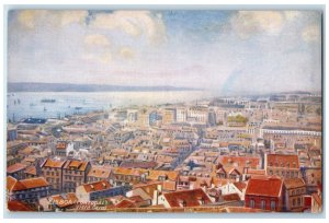 c1920's Overview Steamboat Lisboa Portugal RMSP Oilette Tuck Art Postcard