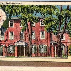 c1940s Portland, ME Longfellow's Home Portrait Linen PC Loring Short HarmonA286