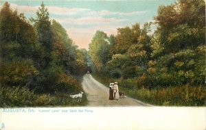 UDB Tuck Postcard 2092 Augusta GA, Lovers Lane near Sand Bar Ferry People & Dogs