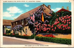 Oldest House In United States St Augustine Florida Linen Cancel WOB Postcard