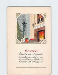 Postcard Christmas Greeting Card with Poem and Christmas Embossed Art Print