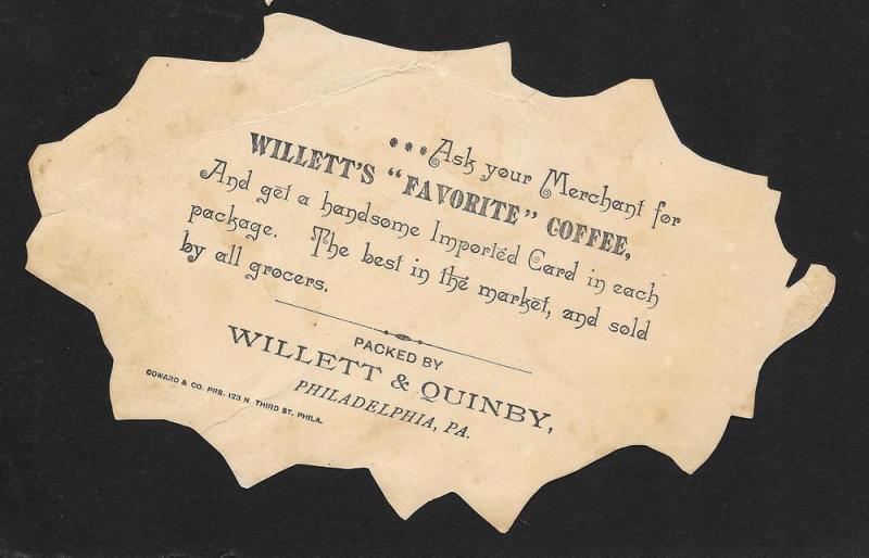 VICTORIAN TRADE CARD Willett's Coffee Die-cut Leaf