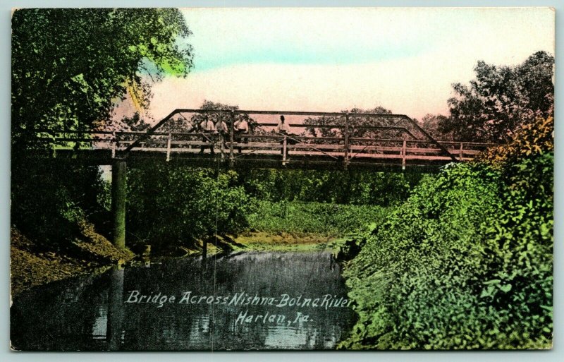 Harlan Iowa~Pony Truss Bridge Over Nishna-Botna River on 7th St~Postcard 1911 