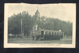 COLUMBUS KANSAS CHEROKEE COUNTY COURT HOUSE TROLLEY CAR VINTAGE POSTCARD