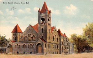 J32/ Peru Indiana Postcard c1910 First Baptist Church Building 189