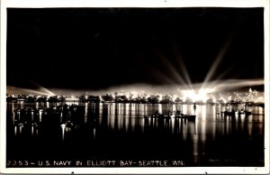 Real Photo Postcard U.S. Navy at Elliott Bay in Seattle, Washington~1821