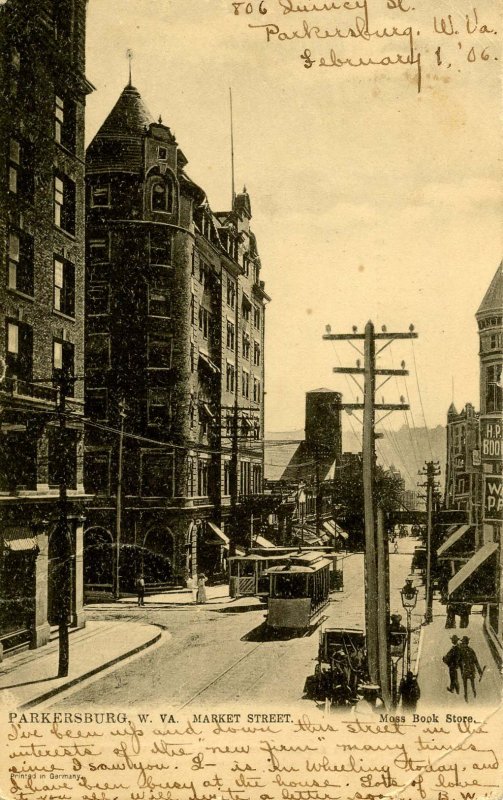 WV - Parkersburg. Trolleys, Market St circa 1906  (Tuck)