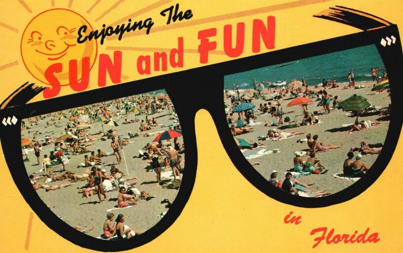 Enjoying the Sun & Fun in Florida Beach Swimming Scene Vintage Postcard 1964