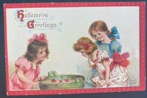 Mint USA Color Picture Postcard Halloween Greetings Girls Playing