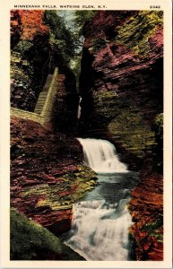Minnehaha Falls Watkins Glen NY New York WB Postcard VTG UNP Vintage Unused 