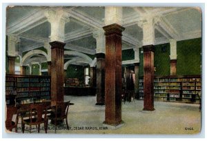 1910 Interior Public Library Books Cedar Rapids Iowa IA Vintage Antique Postcard