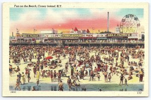 Vintage Postcard Summer Vacation Sunbathing Fun on Beach Coney Island New York