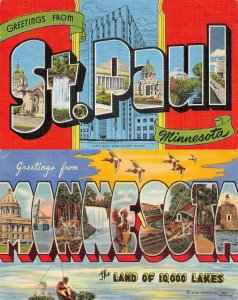 MN, Minnesota & St Paul  LARGE LETTER LINEN Greetings   *Two* c1940's  Postcards