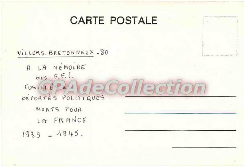 Modern Postcard Villers-Bretonneux to the memory F F I