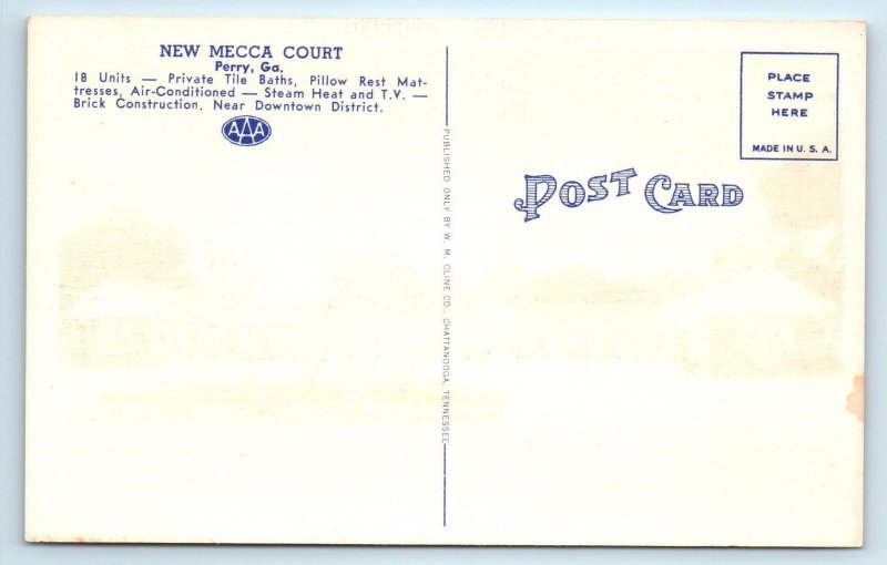 PERRY, GA Georgia  NEW MECCA COURT c1940s Linen Roadside  Postcard