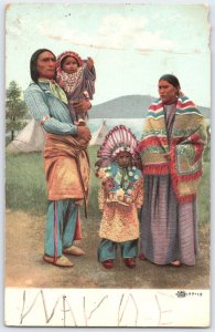 Vintage Native American Family Postcard with Teepees, 1909 Ohio