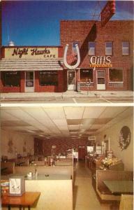1950s Night Hawk Cafe roadside Interior Postcard MWM Harley 11880