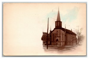 Vintage Early 1900's RPPC Postcard Photo of Church with Tall Steeple