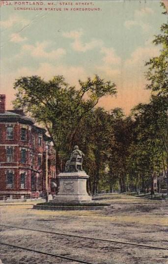 State Street Longfellow Station Statue In Forground 1910