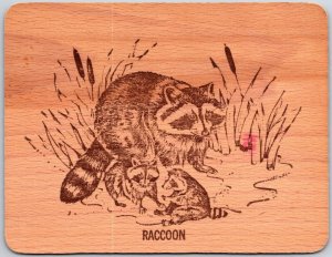 Raccoon Mom and Children in Water Animal Wood Handmade Postcard