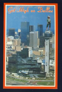 Dallas, Texas/TX  Postcard, Get High On Dallas, Woman Atop Reunion Tower