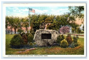 COE MEMORIAL PARK BOULDER MONUMENT TORRINGTON CONNECTICUT CT POSTCARD (KK2)