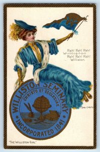 Earl Christy Signed Postcard University The Williston Girl With Flag Tuck c1910s