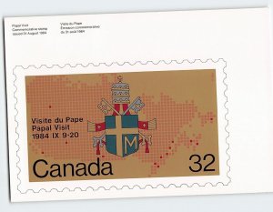 Postcard Papal Visit Commemorative Stamp August 31, 1984 Canada Postage