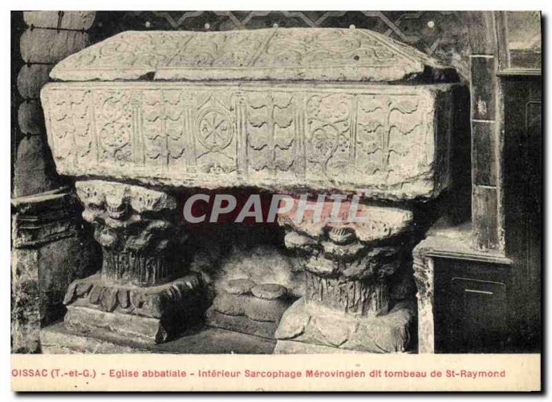 Postcard Old Moissac abbey church Interior sarcophagus Merovingian tomb of St...