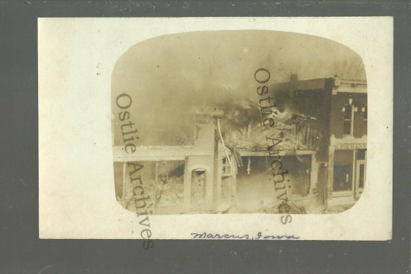 Marcus IOWA RPPC RPPC c1910 FIRE Disaster MAIN STREET nr Cherokee Le Mars Remsen