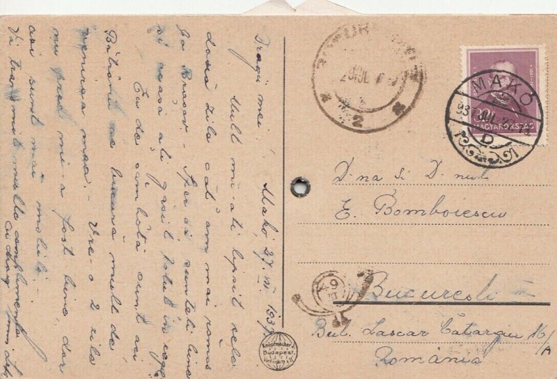 Hungary Csongrád County Makó 1937 multi views mechanical postcard 