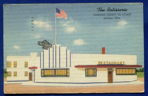 The Rotisserie Restaurant Jackson Mississippi ms old linen postcard