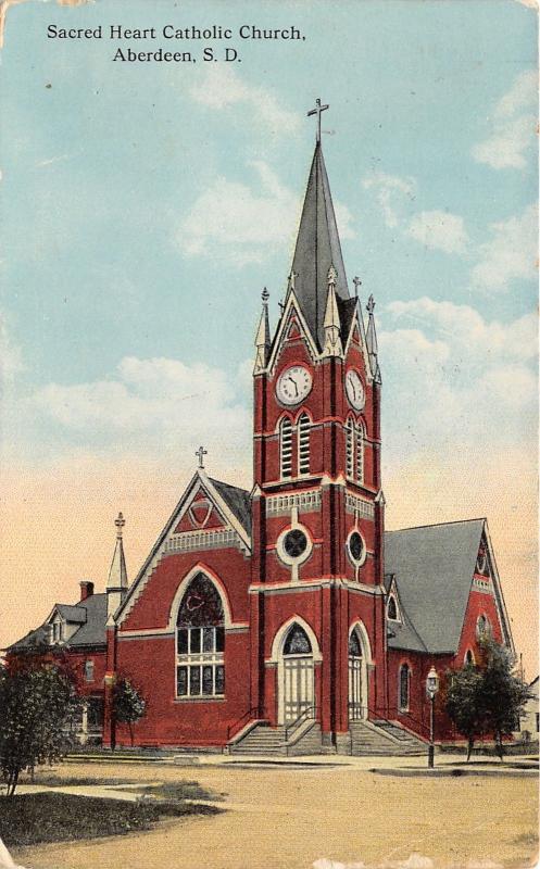 Aberdeen South Dakota~Sacred Heart Catholic Church~Clock & Cross on Steeple~1914