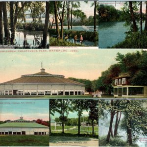 x7 SET c1910s Waterloo, IA Chautauqua Park Bath House Coliseum Cedar PC LOT A333
