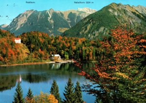 VINTAGE CONTINENTAL SIZE POSTCARD MOUNTAIN RANGES OUTPOST AND LAKE GERMANY