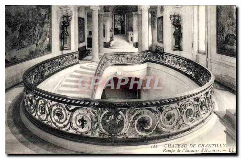 Old Postcard Chateau de Chantilly Ramp Staircase of Honor